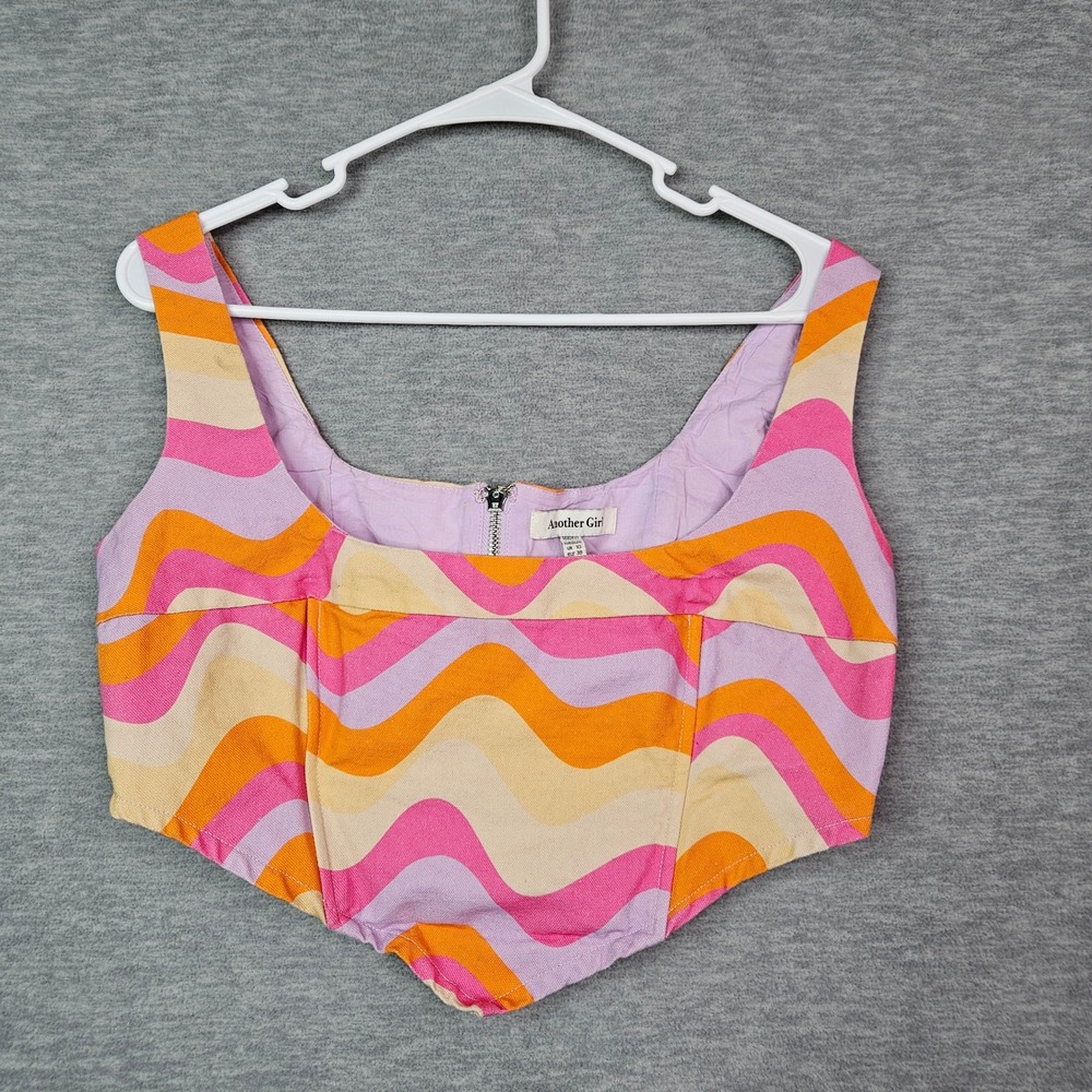 Another Girl Retro Wavy Print Corset Crop Top Pink Orange Medium